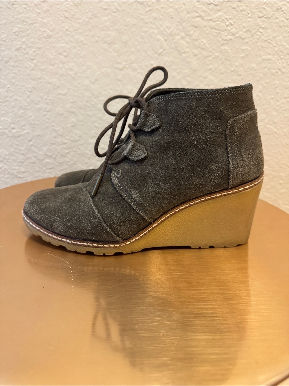 TOMS Gray Suede Kala Wedge Lace-Up Ankle Boots